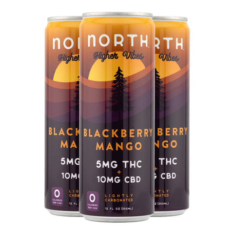 Higher Vibes Blackberry Mango THC+CBD Sparkling Seltzer 5mg THC - Hemp House