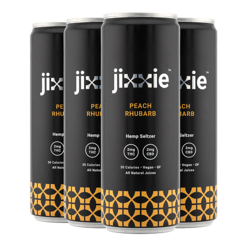 Jixxie Peach Rhubarb Hemp Seltzer 2mg THC 2mg CBD - 6 pack