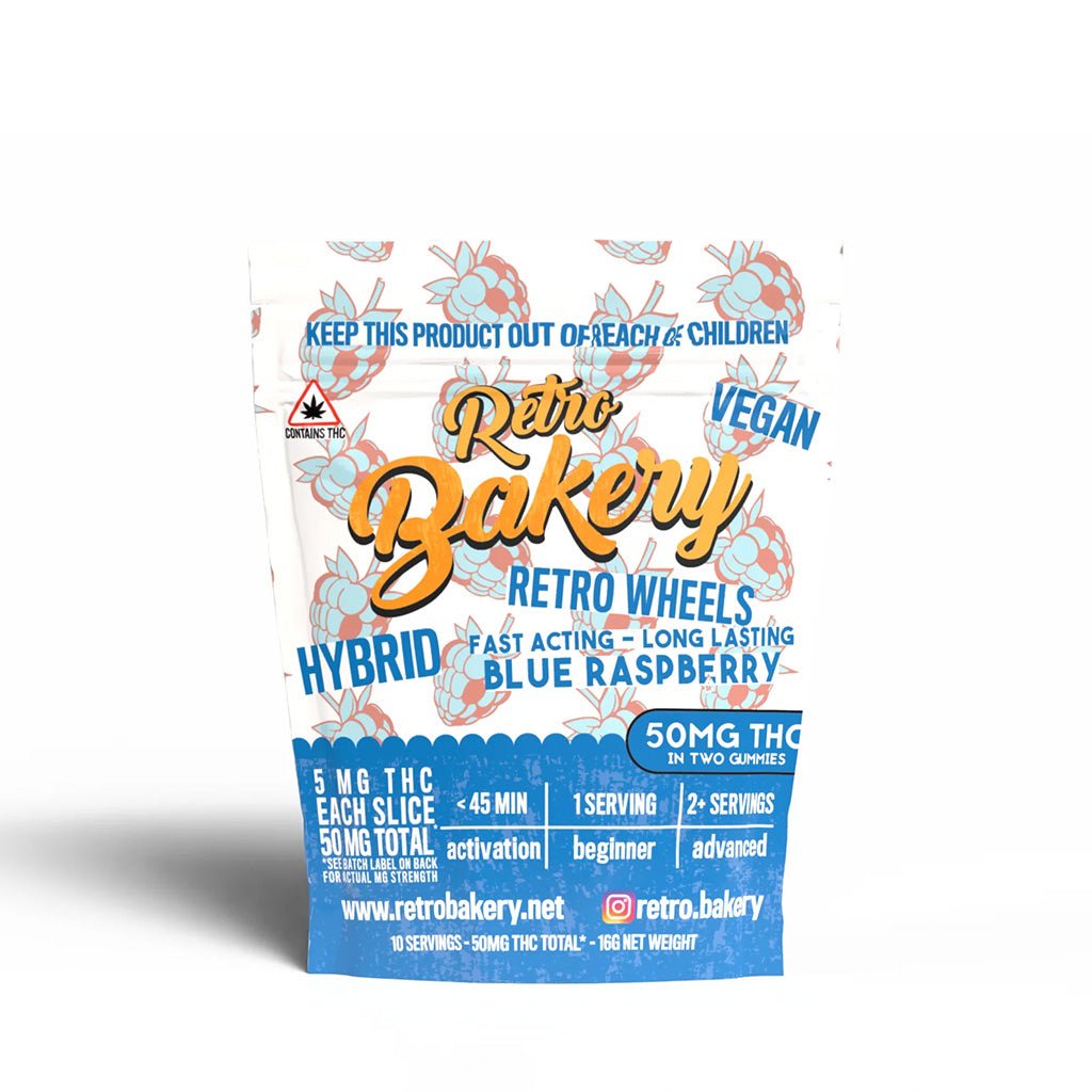 Retro Bakery Blue Raspberry Retro Wheels Gummy Wheel 50mg THC – Hemp House