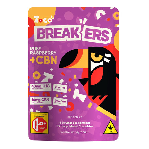 Ruby Raspberry Cocoa Breakers THC+CBN 40mg THC - Hemp House